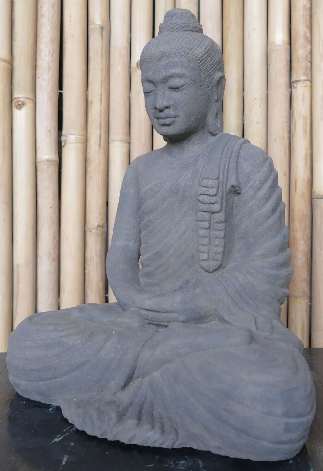  Product image 3 of the product “Sitting buddha, „Gandhara“  cast lava stone, handcrafted & coloured, 50cm height ”